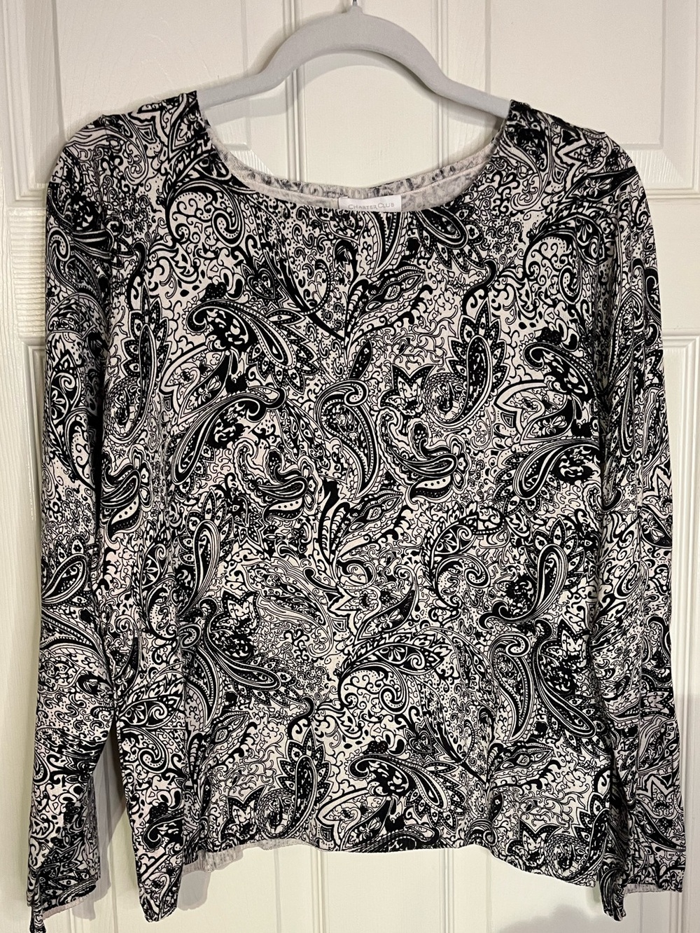 Charter Club Black and White Paisley XL Crew Neck Sweater NWOT